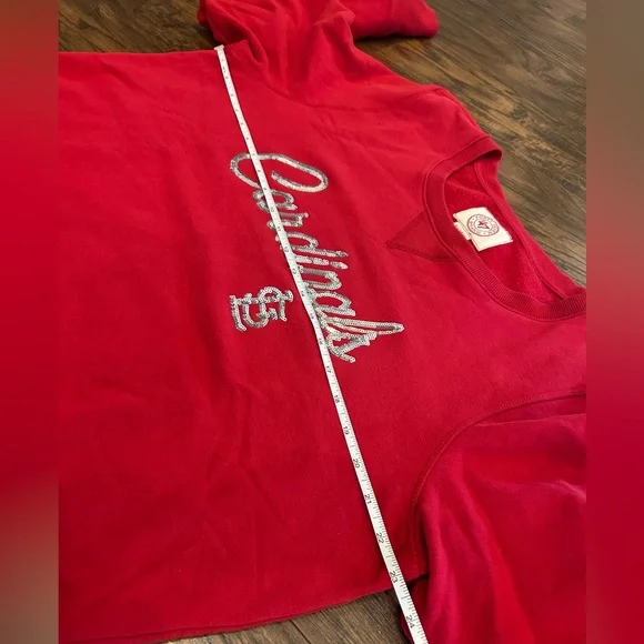 St Louis CARDINALS🍃47 Brand Cardinals Baseball Sequin Crewneck Sweatshirt Red XL - Picture 6 of 7